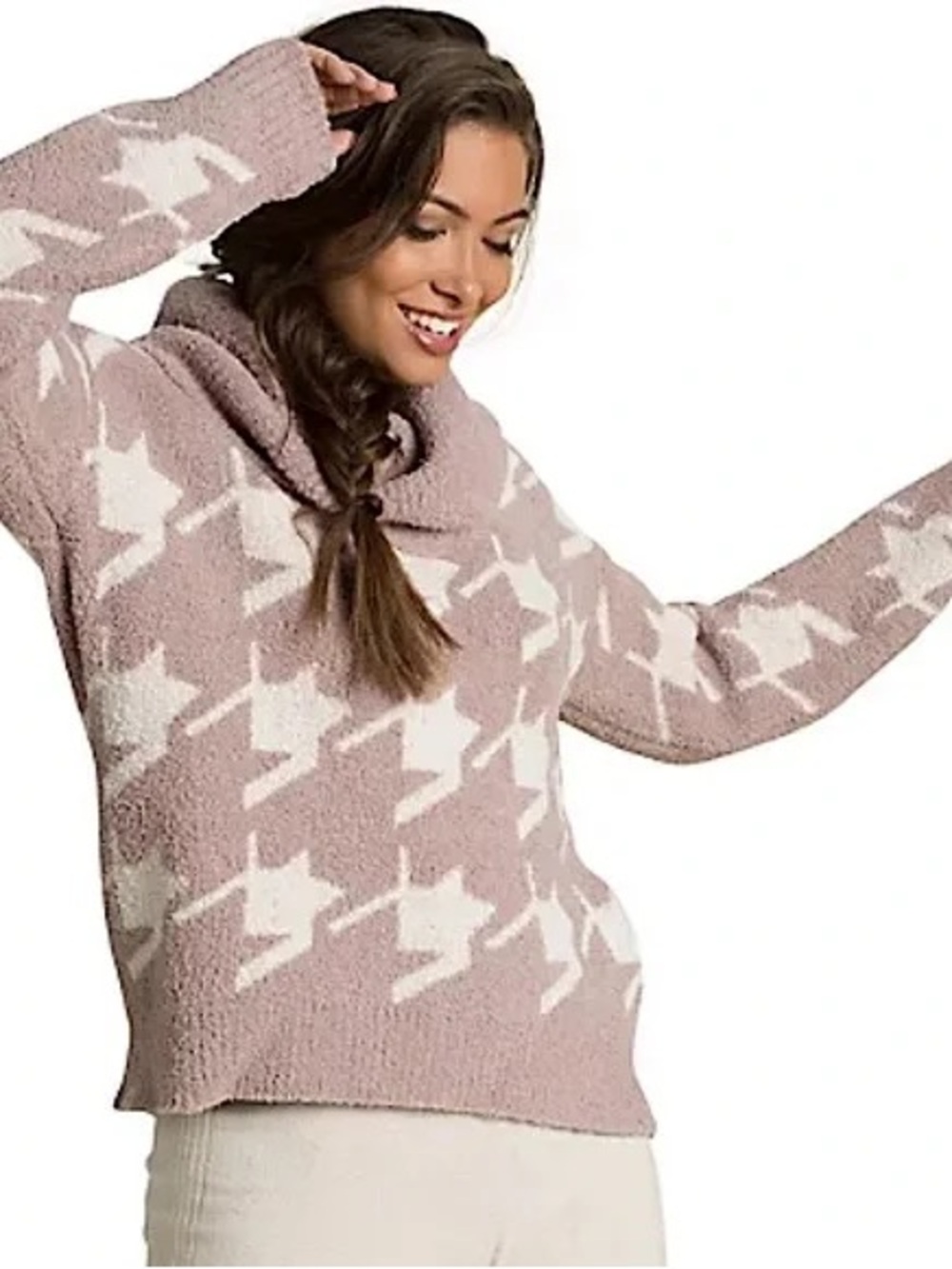 Barefoot‎ Dreams CozyChic Sweater Womens Small Mauve Star Print Pullover Soft